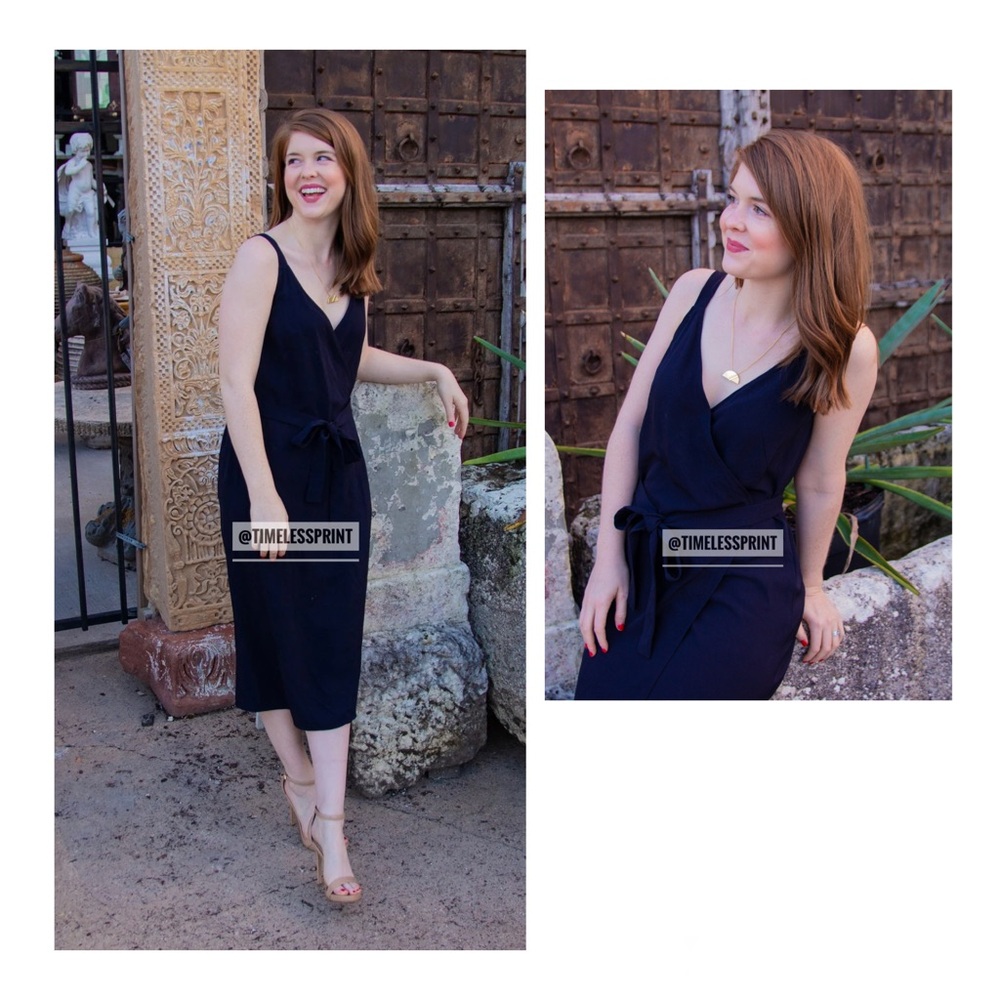 EVERLANE Dark Blue/Black Japanese Goweave Tank Wrap Dress